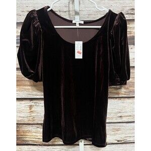 MAURICES Women's Size Small Burgundy Velvet Puff Balloon Sleeve Top NWT